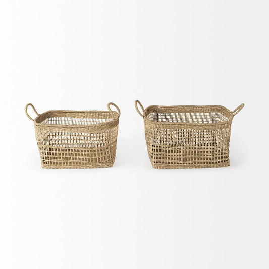 Mercana - Bellisa 18.5L x 14.6W x 11.0H Medium Brown Seagrass Rectangular Basket W/ Handles (Set of 2) - 69585 view 2