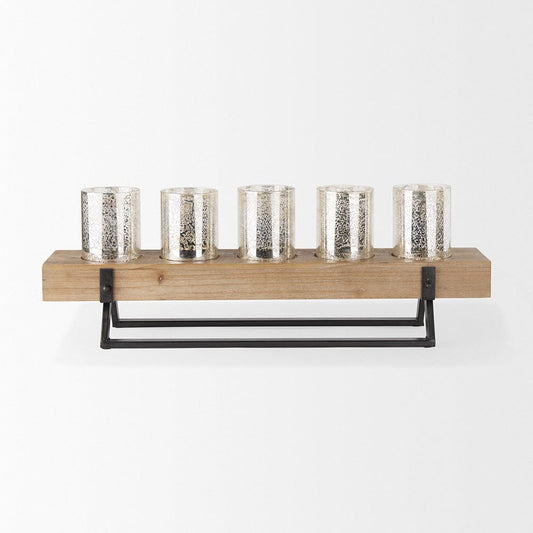 Mercana - Benk Wood and Black Metal Five Cup Candle Holder - 53085_CLOSEOUT view 2
