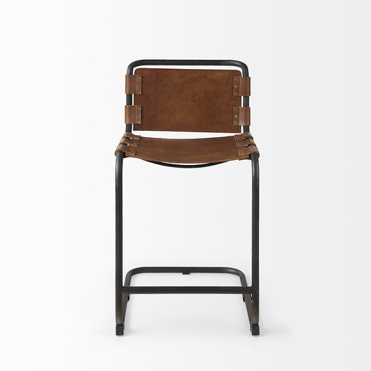 Mercana - Berbick 20.5 x 24.75 x 39 Medium Brown Leather W/ Iron Frame Counter Stool - 69277_CLOSEOUT view 2