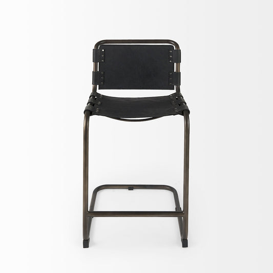 Mercana - Berbick 21L x 25W x 38H Black Leather W/ Iron Frame Counter Stool - 69276_CLOSEOUT view 2