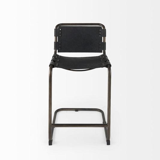 Mercana - Berbick 21L x 25W x 38H Black Leather W/ Iron Frame Counter Stool - 69276_CLOSEOUT view 2