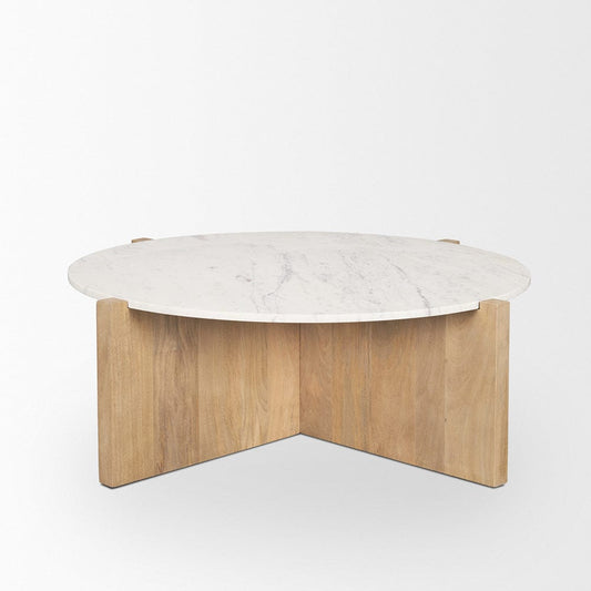 Mercana - Bianca Light Brown Wood w/ Round Marble Top Coffee Table - 70647-AB view 2