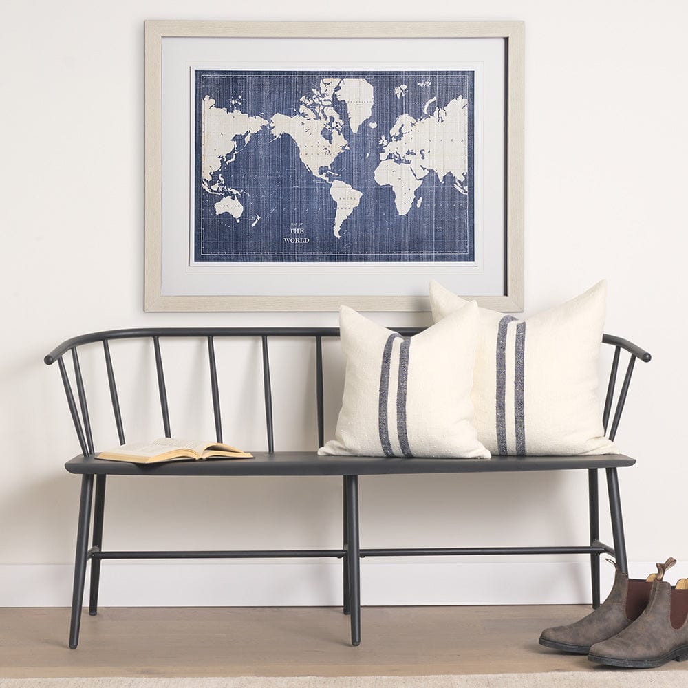 Mercana - Blueprint World Map by Sue Schlabach a Hand Embellished Textured Framed Art Print Matted under Glass - 13072 view 6