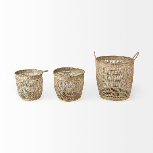 Mercana - Bowie 19.7L x 19.7W x 19.7H Medium Brown Seagrass Round Basket W/ Handles (Set of 3) - 69586 view 2