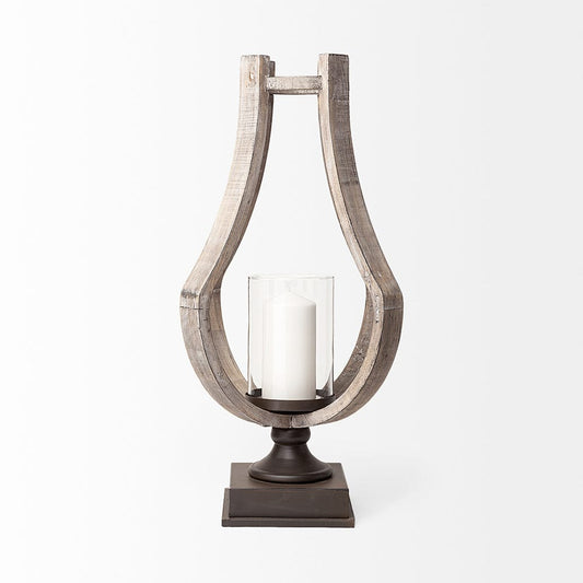 Mercana - Brillion Large Rustic Wood Metal Table Candle Holder - 53143_CLOSEOUT view 2