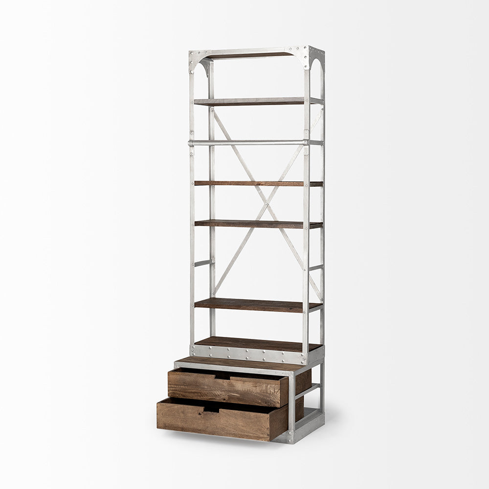 Mercana - Brodie III 32L x 22W x 94H Medium Brown Wood Silver Accent Four Shelf Shelving Unit - 50324-AB_CLOSEOUT view 4
