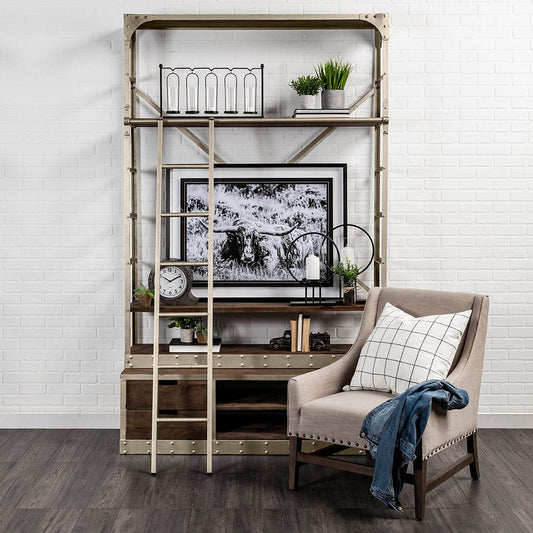 Mercana - Brodie VI 57L x 20.5W x 94H Light Brown Wood Nickle Ladder Four Shelf Shelving Unit - 50370-AB_CLOSEOUT view 2