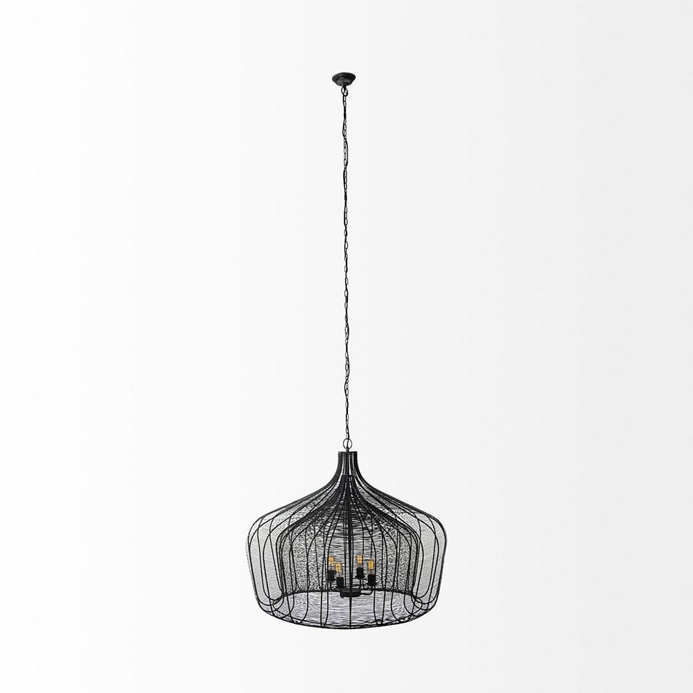 Mercana - Camila 40"x31" Black Metal Mesh-Style Four Bulb Chandelier - 67308 view 10