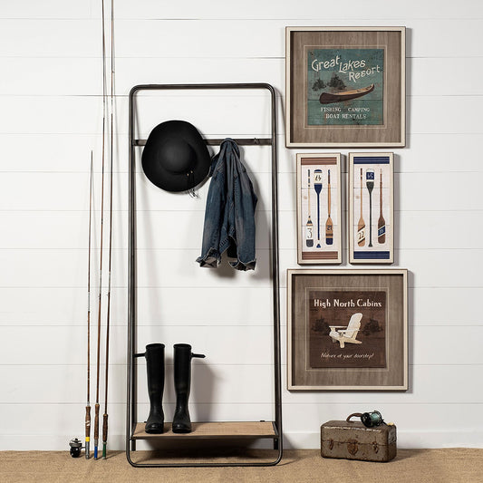 Mercana - Carell 31L x 18W Black Metal And Wood Shelf Hall Tree - 68821_CLOSEOUT view 2