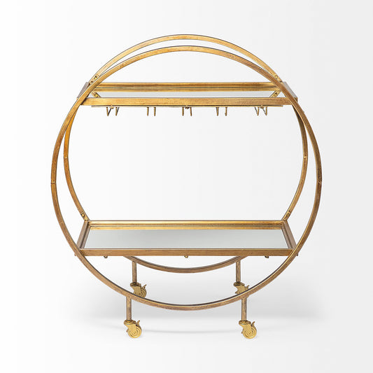 Mercana - Carola Gold Frame Two-Tier Glass Shelves w/Stemware Holder Bar Cart - 50363_CLOSEOUT view 2