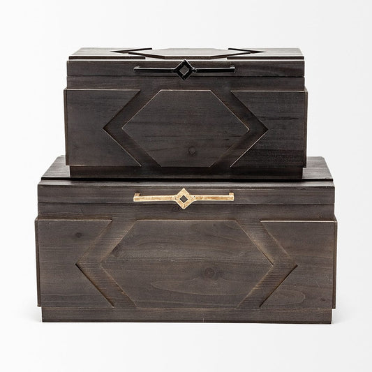 Mercana - Cassia Brown Wooden Boxes (Set of 2) - 57853 view 2
