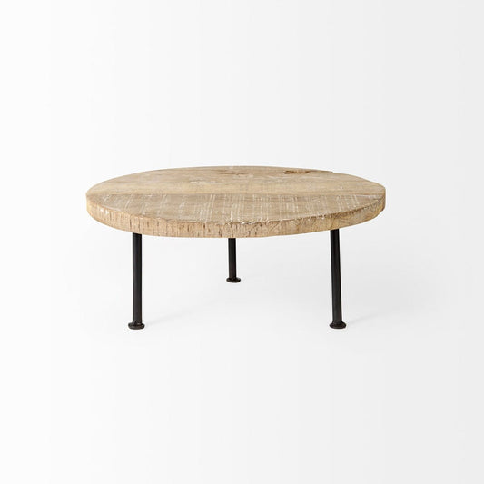 Mercana - Cedric 15L x 15W x 6H Round Light Brown Wood w/ Black Metal Legs Decorative Display Stand - 69144 view 2