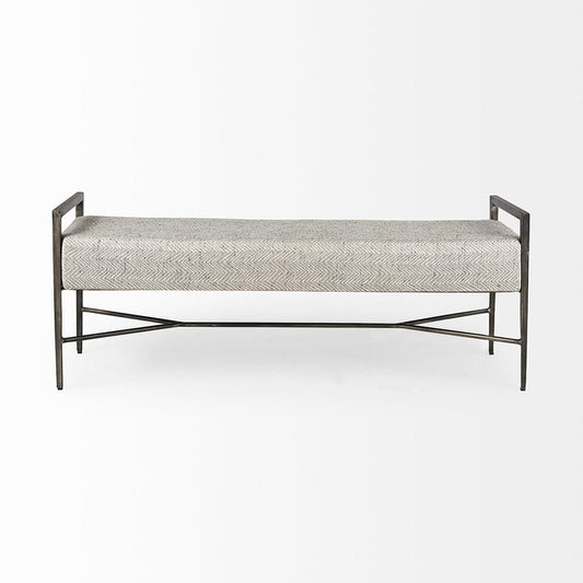 Mercana - Charlotte 55.0L Gray Herringbone Fabric Seat w/ Antique Nickel Metal Frame Bench - 69367 view 2