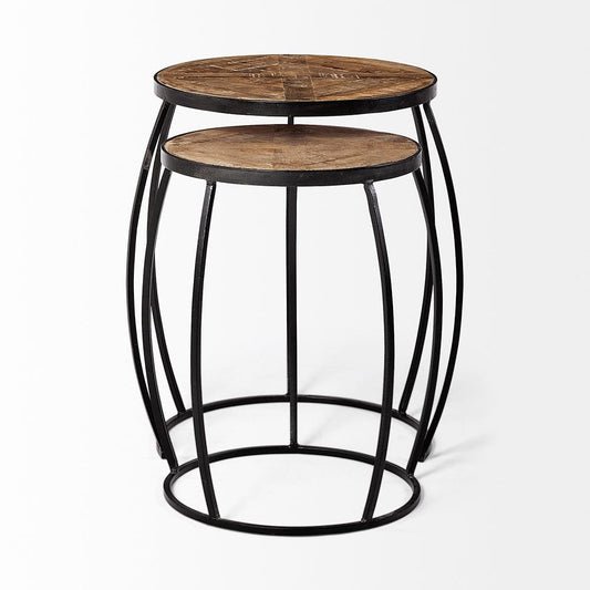 Mercana - Clapp III 20L x 20W Brown Round Wood Top W/ Black Metal Frame Nesting Accent Tables (Set of 2) - 50472 view 2