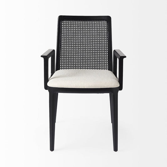 Mercana - Clara Black Wood W/ Cream Fabric Seat and Cane Back Dining Chair - 69352 view 2