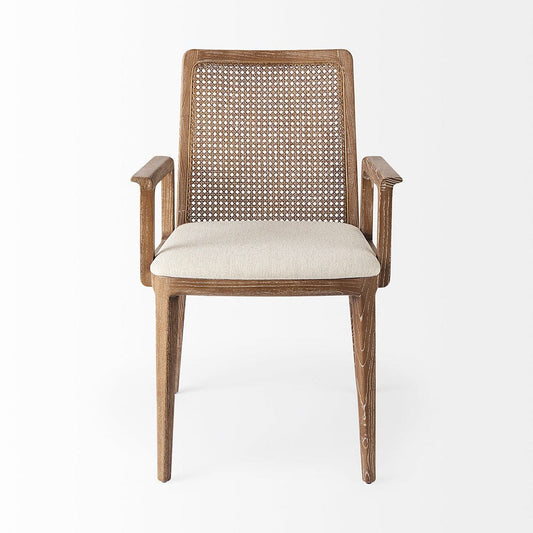 Mercana - Clara Light Brown Wood W/ Cream Fabric Seat and Cane Back Dining Chair - 69351 view 2