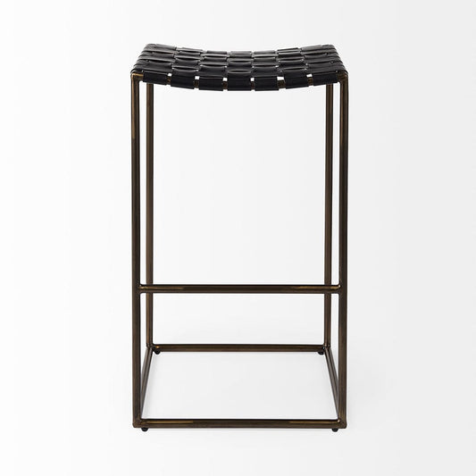 Mercana - Clarissa 18.0L x 16.0W x 30.25H Black Woven Leather Seat W/ Gold Frame Bar Stool - 69394_CLOSEOUT view 2