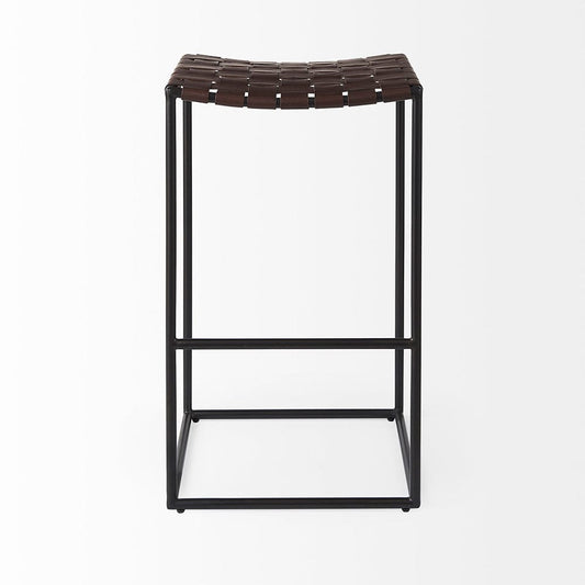 Mercana - Clarissa 18.0L x 16.0W x 30.25H Dark Brown Woven Leather Seat W/ Black Metal Frame Bar Stool - 69395_CLOSEOUT view 2