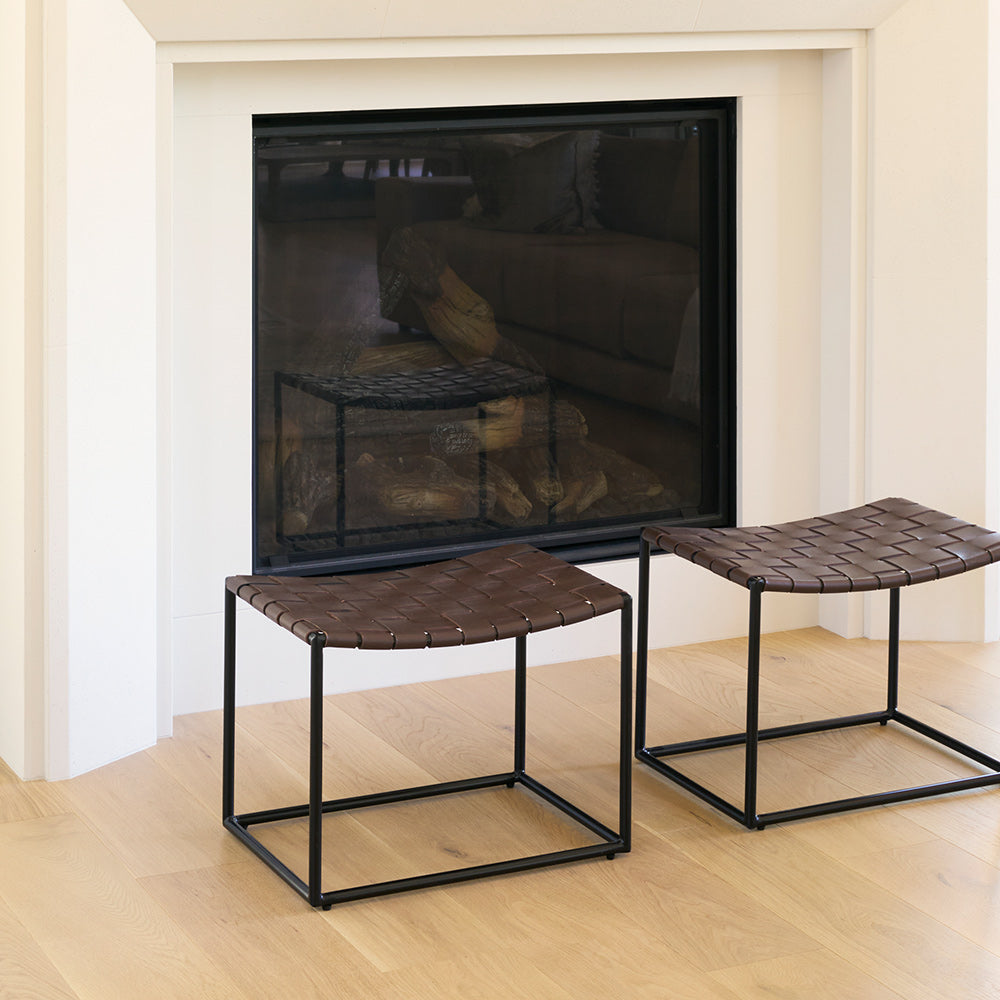 Mercana - Clarissa 22.0L x 16.0W x 16.5H Brown Leather Woven Seat W/ Black Metal Frame Stool - 69397 view 10