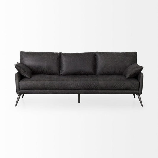 Mercana - Cochrane 82L x 33W x 32.3 Black Leather Three Seater Sofa - 69448 view 2