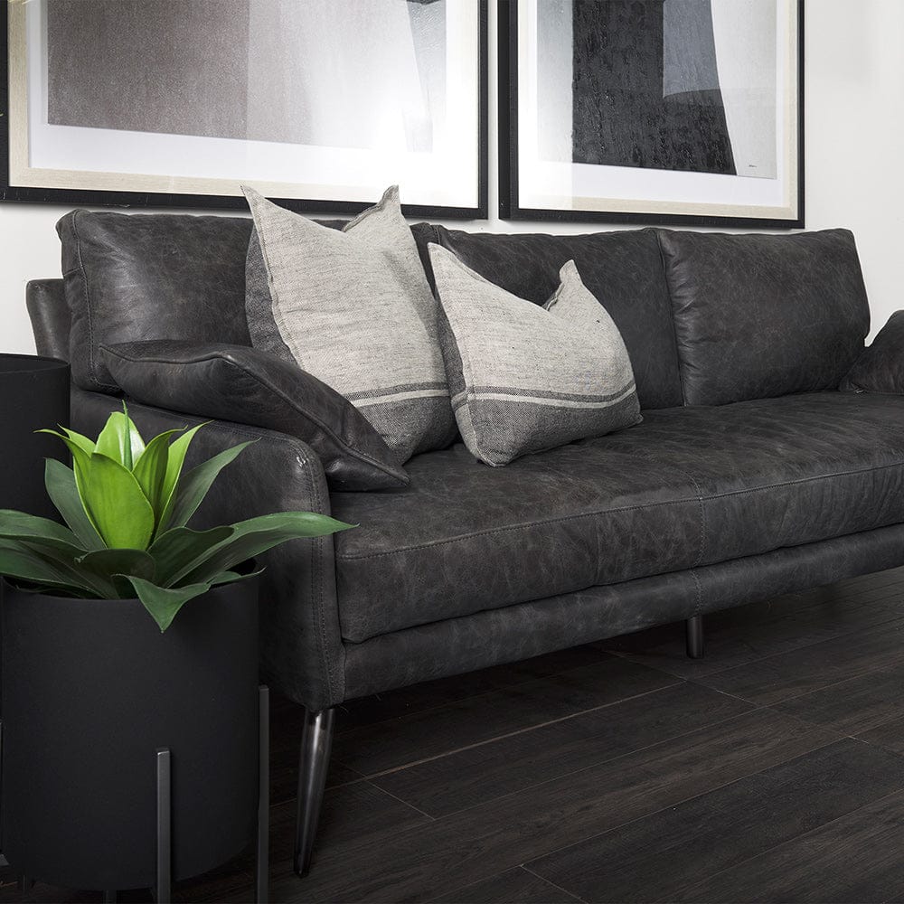 Mercana - Cochrane 82L x 33W x 32.3 Black Leather Three Seater Sofa - 69448 view 13