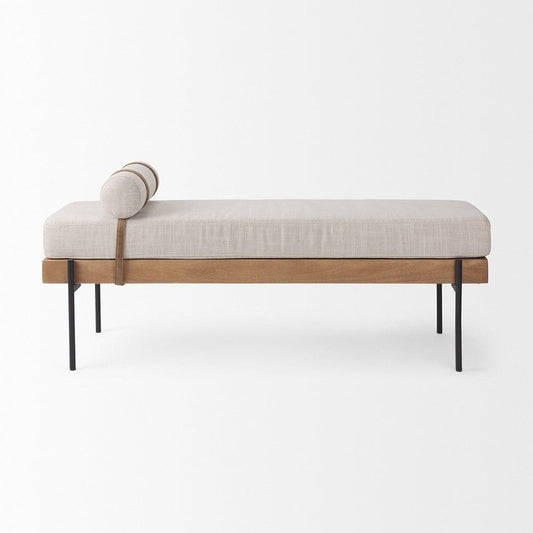 Mercana - Colburne Cream Fabric w/Brown Wood Bench - 70039 view 2