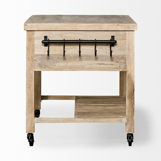 Mercana - Columbia II Light Brown Base with Black Iron Knobs Rolling Kitchen Island - 67690_CLOSEOUT view 2
