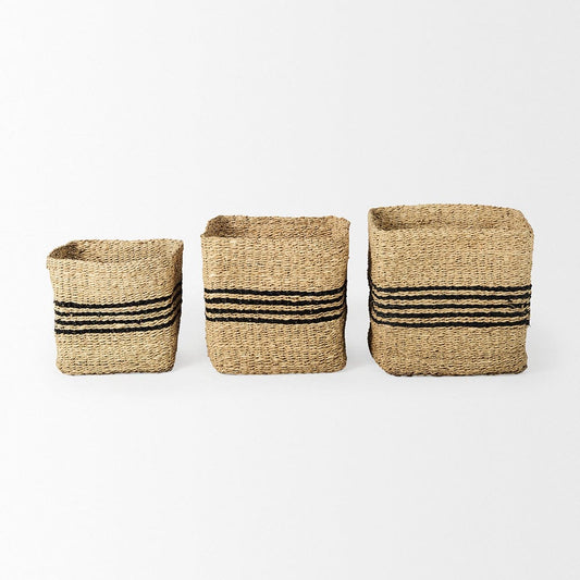 Mercana - Cullen 15.7L x 15.7W x 15.7H Grey Twisted Seagrass Square Basket (Set of 3) - 69612 view 2