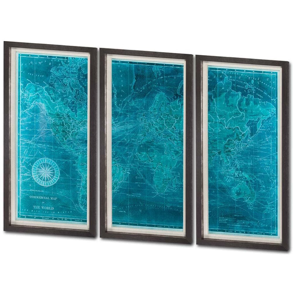 Mercana - Custom Azure World Map MC by Vision Studio a Framed Art Print Matted under Glass - 7083 view 1