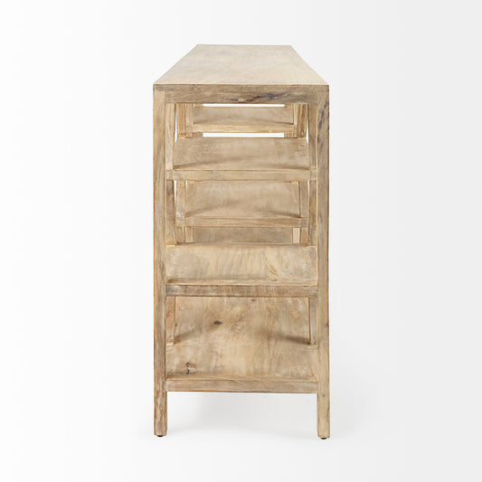 Mercana - Dayton II 66L x 16W Natural Wooden Multi-Level Shelf Console Table - 68501_CLOSEOUT view 2