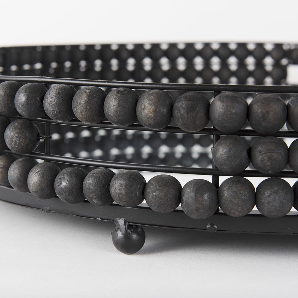 Mercana - Decatur II 21L x 21W Black Wooden Bead Mirrored Bottom Round Tray - 68675 view 9