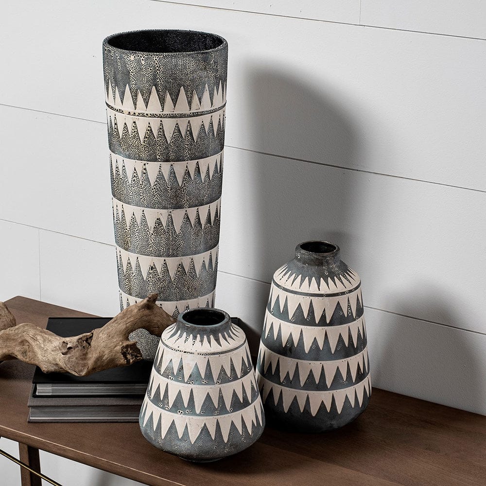 Mercana - Delaney Tall Gray Patterned Ceramic Vase - 68781 view 8