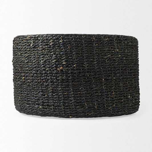 Mercana - Dina 75L x 75W x 45H Black Cornhusk and Water Hyacinth Round Coffee Table Pouf - 69579_CLOSEOUT view 2