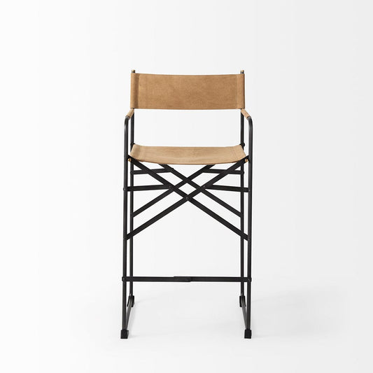Mercana - Direttore 19.3L x 19.3W x 40.2H Brown Leather Seat W/Black Iron Frame Counter Stool - 69633_CLOSEOUT view 2