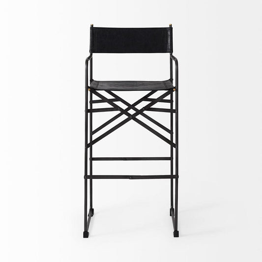 Mercana - Direttore 19.3L x 19.3W x 44.1H Black Leather Seat W/Black Iron Frame Bar Stool - 69632_CLOSEOUT view 2