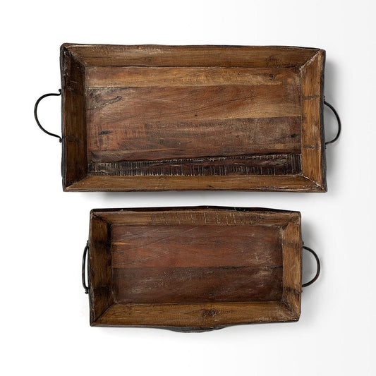 Mercana - Durone Brown Wooden Live Edge Serving Trays (Set of 2) - 68149 view 2