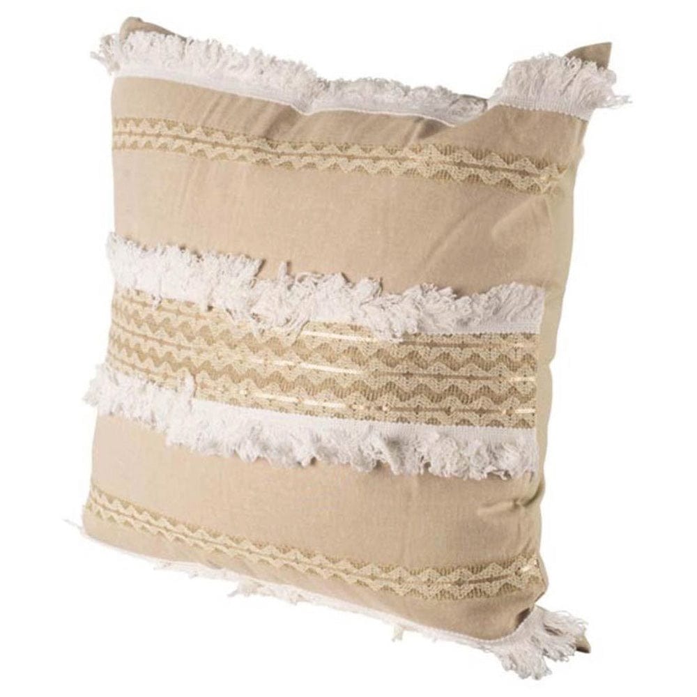 Mercana - Duston III 22 x 22 Tan and White Fringe Detail Decorative Pillow Cover - 56021_CLOSEOUT view 1