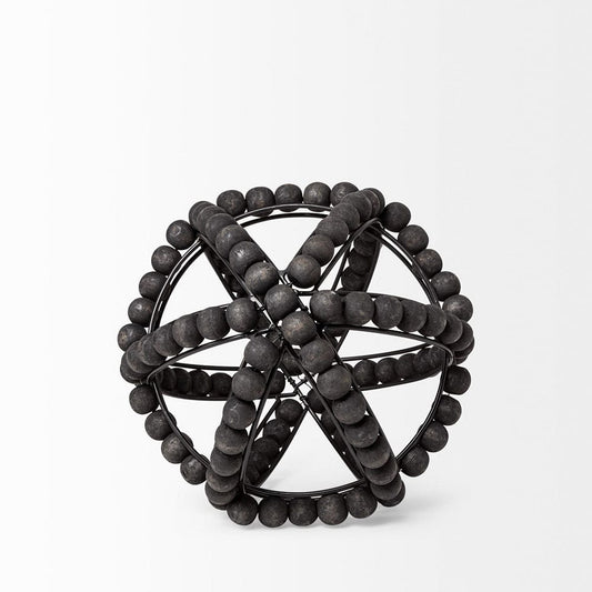 Mercana - Earnhardt I Small 9L x 9W Black Wooden Beaded Orb - 68678_CLOSEOUT view 2
