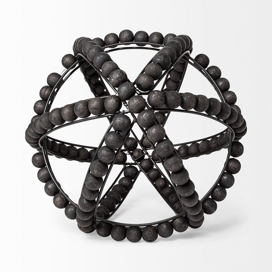Mercana - Earnhardt II Large 11L x 11W Black Wooden Beaded Orb - 68679_CLOSEOUT view 2