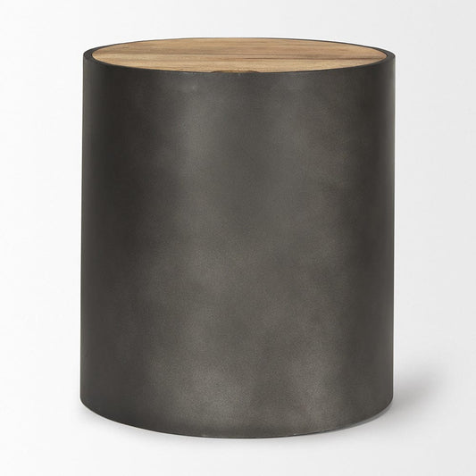 Mercana - Eclipse Gunmetal Gray Drum Base w/ Brown Wood Top End/Side Table - 70239 view 2