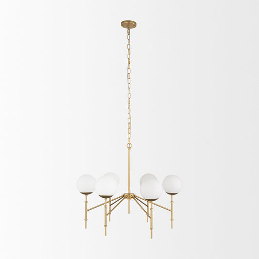 Mercana - Edie Brushed Gold Metal w/ Frosted Glass Globes 6-Light Chandelier - 70452 view 2