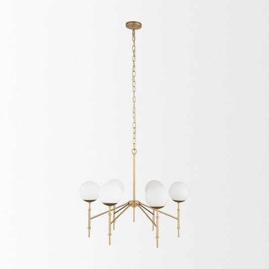 Mercana - Edie Brushed Gold Metal w/ Frosted Glass Globes 6-Light Chandelier - 70452 view 2