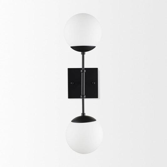 Mercana - Edie Matte Black Metal w/ Frosted Glass Globes 2-Light Wall Sconce - 70455_CLOSEOUT view 2
