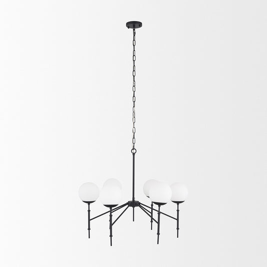 Mercana - Edie Matte Black Metal w/ Frosted Glass Globes 6-Light Chandelier - 70453 view 2