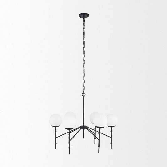 Mercana - Edie Matte Black Metal w/ Frosted Glass Globes 6-Light Chandelier - 70453 view 2