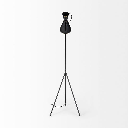 Mercana - Eris III 58.3"H Black/Brass Metal Cone Shade Floor Lamp - 68977 view 2