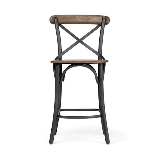 Mercana - Etienne 26.25" Seat Height Brown Wood Seat Black Metal Base Stool - 67150_CLOSEOUT view 2