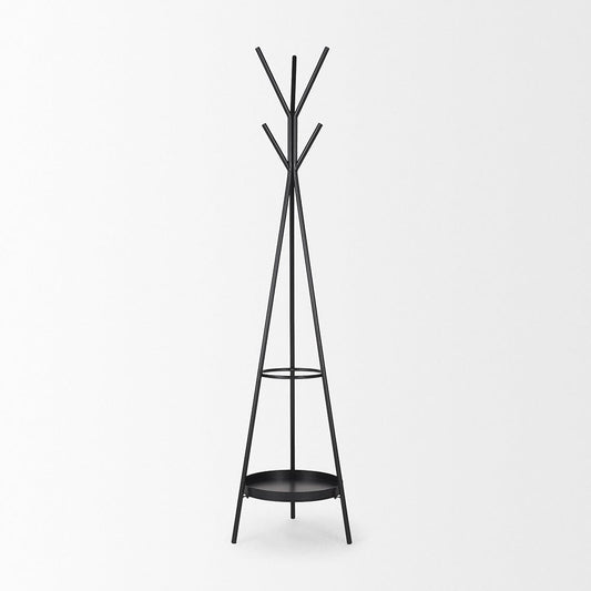 Mercana - Everett Matte Black Metal w/ Two Metal Shelves Coat Rack - 70522 view 2