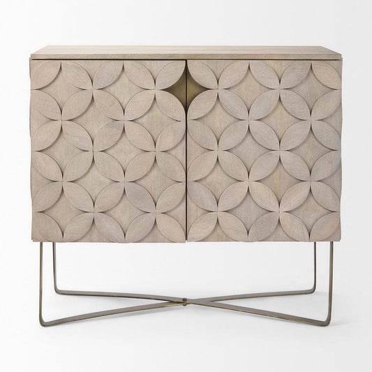 Mercana - Excelsior 36.0L x 18.0W x 32.5H Light Brown Wood Gold Iron Base Accent Cabinet - 69929 view 2
