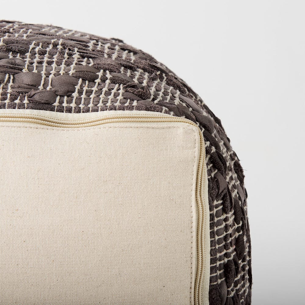 Mercana - Falguni 16.0L x 16.0W x 16.0H Gray Leather and Cotton Patterned Pouf - 69521_CLOSEOUT view 9